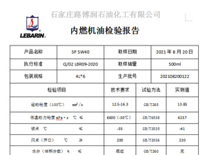 SP 5W40汽油机油 检测报告